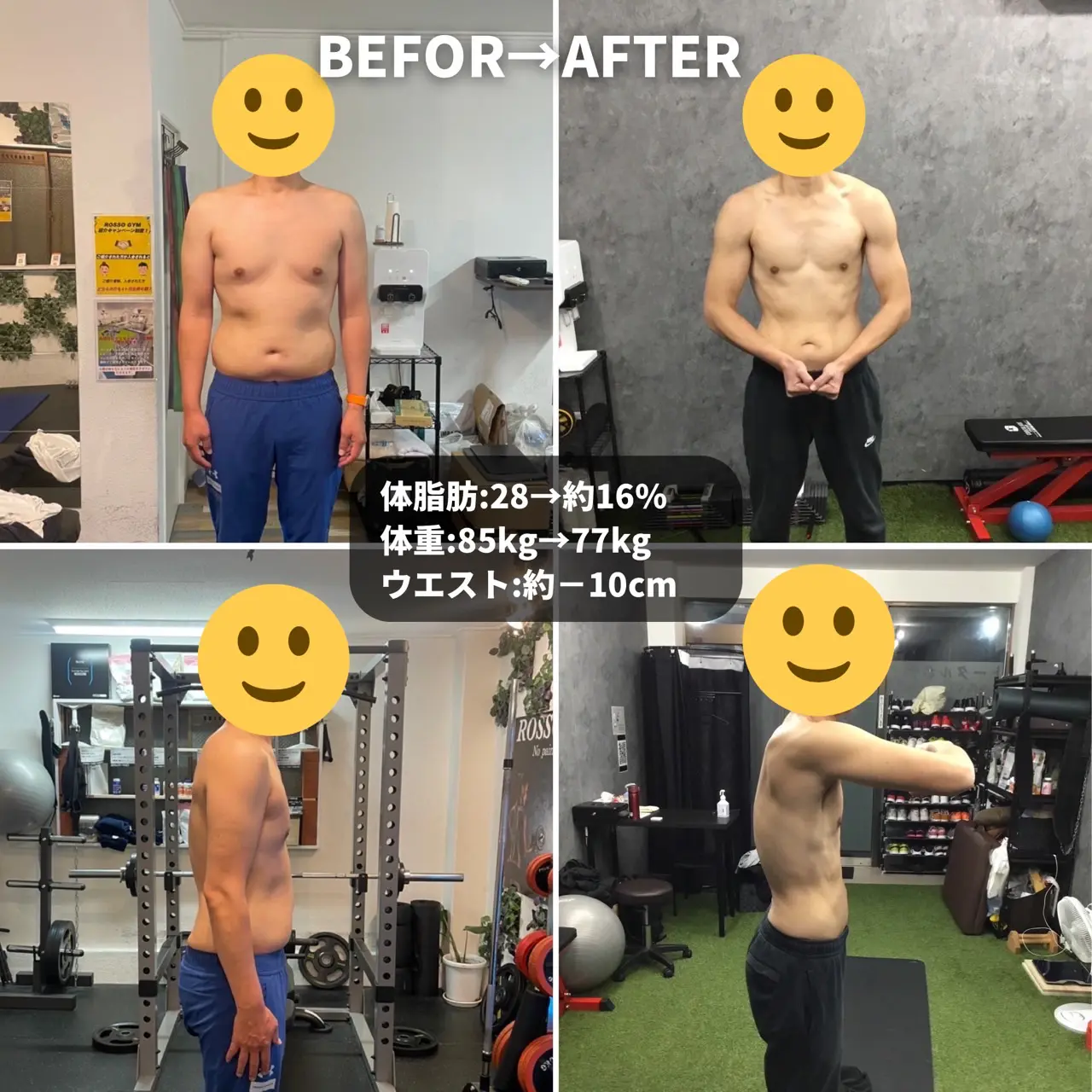 男性の方のビフォーアフター説明画像