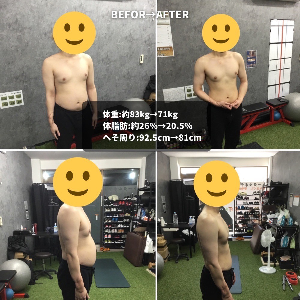 20代男性ダイエットビフォーアフター写真